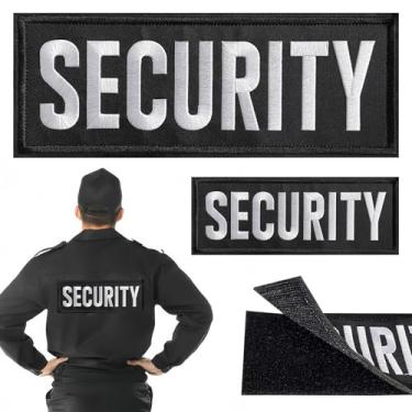Imagem de Jongdari 2 peças de patch de segurança, bordado de gancho e laço de segurança para colete tático policial uniforme de guarda (texto branco, 1 pequeno e 1 grande)