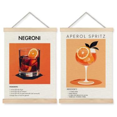 Imagem de Yomisex Pôster italiano Negroni Aperol Spritz de arte de parede para coquetel, bebidas italianas vintage, arte de parede emoldurada para decoração de casa, cozinha, bar, pub, decoração, 30,5 x 40,6 cm