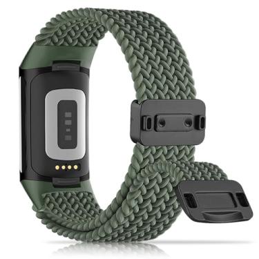 Imagem de Huadea Pulseira de substituição de nylon trançado magnético compatível com Fitbit Charge 6/Fitbit Charge 5 para mulheres e homens, pulseira de substituição para Charge 6/Charge 5