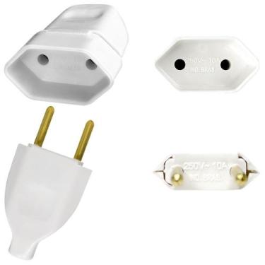 Imagem de Kit Plugue Pino Macho Oco 2p 10A + Tomada Fêmea 2p 10A Branco - EPM AC