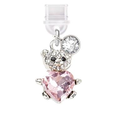 Imagem de ELISE & FONDA TP621 Tipo-C porta de carregamento plugue antipoeira pequeno urso de pelúcia de cristal com pingente de celular coração amor para iPhone 15/16/Samsung/OnePlus/Xiaomi/oppo telefones