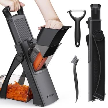 Imagem de ZTQCSQ 2025 [Tudo em 1] Versão atualizada Fatiador Mandoline seguro para cozinha, espessura ajustável. Fatiador de vegetais, bandolina de preparação rápida, lâmina destacável, escova de limpeza/faca
