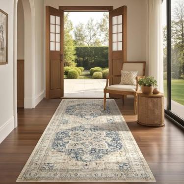 Imagem de Tortania Tapete de área 5 x 15 cm - lavável vintage oriental fazenda tapete interno fino para sala de estar, quarto, corredor, entrada, cozinha, embaixo da mesa de jantar, escritório em casa - creme