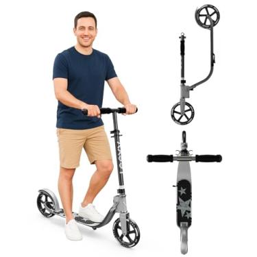 Imagem de Scooter adulto com rodas grandes | altura ajustável, moldura de alumínio dobrável | Passeio suave para viagens urbanas e diversão ao ar livre | Limite de peso de 136 kg