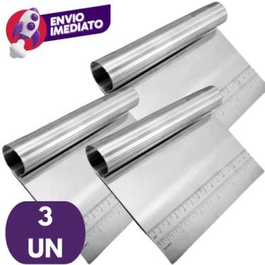 Imagem de Kit Espátula Reta Cabo Tubular Inox Cozinha Corta Raspa Para Massas Bo