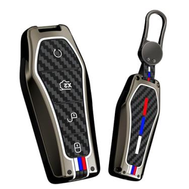Imagem de HIBEYO Capa de chaveiro adequada para BYD Atto 3 Han EV Dolphin Durável Second Song Pro Tang Dm Qin Plus MAX Yuan Acessórios Liga Fibra de Carbono Textura Smart Remote Auto Key Case - Chaveiro Preto