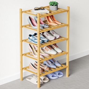 Imagem de Smiry Sapateira de bambu para armário, organizador de sapatos empilhável de madeira pequeno de 5 níveis, prateleira de armazenamento de sapatos de pé livre para entrada, entrada da porta da frente