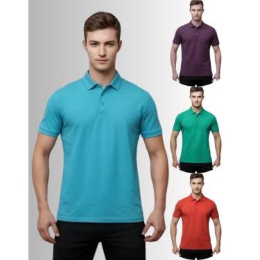 Imagem de Kit 4 Camisas Masculina Gola Polo Piquet Poliéster - Genérica, Turques