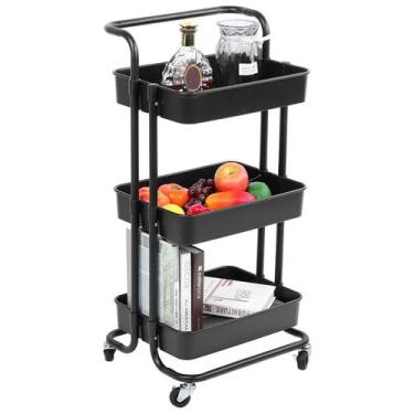 Imagem de Carrinho Organizador Multiuso 3 Andares com Rodinhas - Mm House, Preto