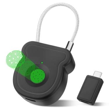 Imagem de Bloqueio de impressão digital cadeado inteligente 0,5s cadeado antifurto portátil, chave USB, código de desbloqueio de emergência