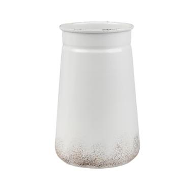 Imagem de PHILPETY Vaso de metal com acabamento galvanizado em lata de leite azul chique chique rústico primitivo decorativo para jardim de escritório em casa, 19,8 cm (branco)