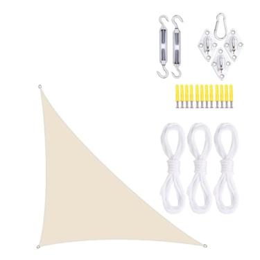 Imagem de TBATM Grande Jardim Sombra Vela Impermeável 5x5x7.1m Toldos,Triângulo Sol Sombra Vela 95% Uv Bloco,Triângulo Sol Toldo com Kit de Fixação,Vela Parasol para Pátio Varanda Piscina Bbq,Beige