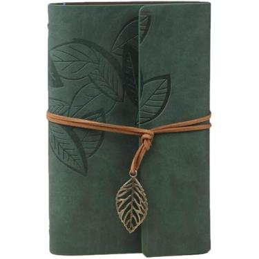 Imagem de Caderno de anotações HARDCOVER Journal, antigo, feito à mão, encadernado com capa dura, série folha vintage, (folhas, verde escuro)