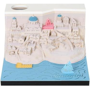 Imagem de Calendário de peças de tempo 2025,3d Calendário, calendário 3D 2025, calendário de relógio 2025, calendário mágico 2025, calendários esculpidos em papel Santorini para presentes ou decoraçõe