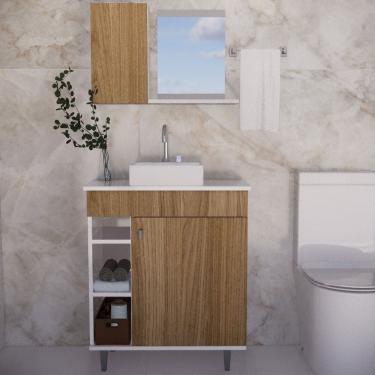 Imagem de Gabinete para Banheiro com Espelheira e Cuba Itália Marrom/Branco