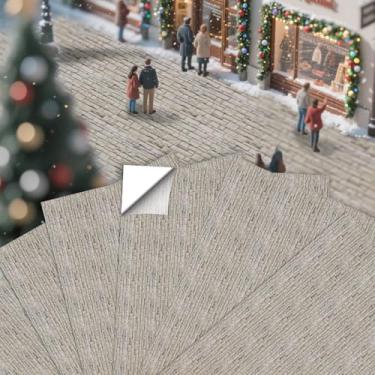 Imagem de Warmtree 6 peças de acessórios de vila, estradas e ruas, tapete de neve, tapete de tijolo de estrada de paralelepípedos para paisagem, suprimentos de diorama de papel revestido autoadesivo para modelo
