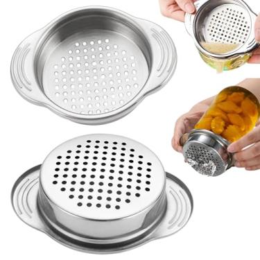 Imagem de 2 peças de coador de lata de atum de metal, coador de aço inoxidável, peneira de atum de grau alimentício, escorredor de latas, seguro para lava-louças, prensa de atum, filtro de óleo, escorredor para