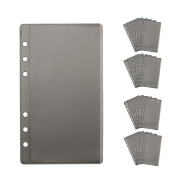 Imagem de NatSumeBasics 24 envelopes para dinheiro A6 pretos A6 bolsos para fichário sem zipless Budget Binder mangas protetor de folha de PVC para 6 anéis A6 fichários organizadores, cartões e notas (preto)