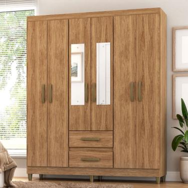 Imagem de Guarda-Roupa Solteiro Celesti 6 Portas 2 Gavetas com Espelho Marrom - Pnr Móveis