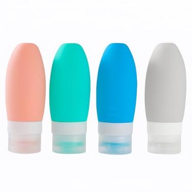 Imagem de Kit Viagem com 4 Frascos em Silicone 90ml Recipiente Para Shampoo Condicionador Creme e Sabonete Líquido Compactos e Antivazamento Premium