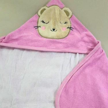 Imagem de Toalha Banho Bebê Com Capuz Forro De Fralda - Hipertextil, Rosa