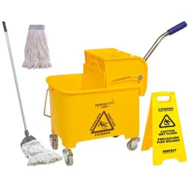 Imagem de Mop Perfect Carrinho Limpeza 20 Litros + Placa Sinalizadora + Kit