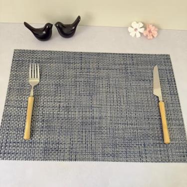 Imagem de Kit 6 Pçs Jogo Americano Retangular de Mesa Posta Jantar Descanso Prato Cozinha (Azul Trançado Mod E)