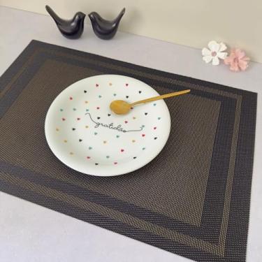 Imagem de Kit 4 Pçs Jogo Americano Retangular de Mesa Posta Jantar Descanso Prato Cozinha (Preto com Dourado Mod B)