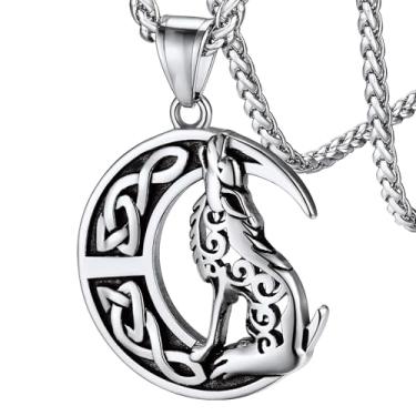 Imagem de FaithHeart Colar com pingente de lobo viking nórdico para homens/mulheres, aço inoxidável/18 K banhado a ouro nórdico vikings joia com embalagem de presente, aço inoxidável, Zircônia cúbica,