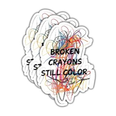 Imagem de 3 peças de adesivos de giz de cera quebrados - Decalque inspirador de apoio à saúde mental à prova d'água para laptop, garrafa de água, caderno, espelho - presente para estudantes, artistas