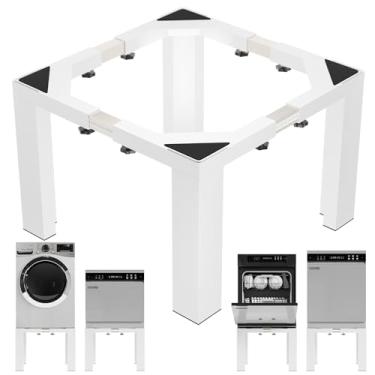 Imagem de Dollate Pedestal de lavanderia resistente, base de lavadora de 30 cm de altura com largura ajustável em tamanho real, suporte para máquina de lavar com tapete antiderrapante e marcações, capacidade de