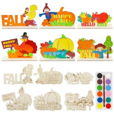 Imagem de 24 peças de artesanato de outono para crianças a granel, kits de artesanato e artes de outono, artesanato de pintura de madeira para meninos, meninas, atividades de outono, lembrancinhas de festa de