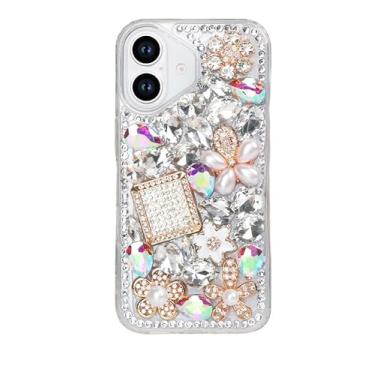 Imagem de Losin Compatível com iPhone 16e Bling Case para mulheres meninas bonito luxo 3D glitter diamante cristal strass brilhante frasco de perfume de pedra preciosa brilhante e capa de flor TPU macio