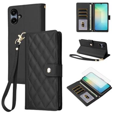 Imagem de Furiet Capa carteira para Samsung Galaxy A06 5G com protetor de tela de vidro temperado e alça de pulso destacável de couro PU de luxo com compartimentos para cartões, à prova de choque, capa de