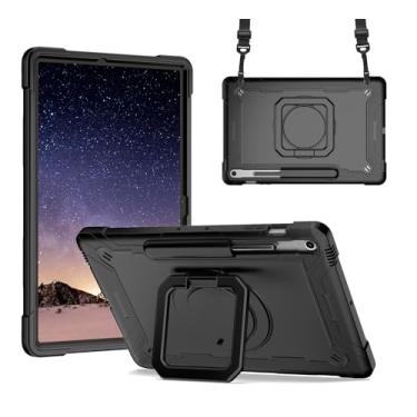 Imagem de elitegadget Capa para Samsung Galaxy Tab S10 FE+/S10 FE Plus 13,1 polegadas lançado em 2025 - Capa resistente a impactos resistente com suporte de anel giratório (preta/preta)