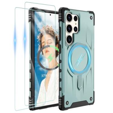 Imagem de Gritup Capa para Samsung Galaxy-S23-Ultra-Case com Magsafe, 2× protetor de tela, S23 Ultra Magnetic Capa protetora anti-impressão digital de grau militar à prova de choque para Galaxy S23 Ultra, verde