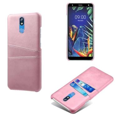 Imagem de Capas Compatível com LG K40,Caso de couro PU-Tampa de telefone a prova de choque com 2 slots de cartão,Proteção anti-impressão digital e anti-gota-Pink