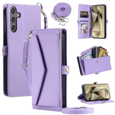 Imagem de Furill Capa carteira para Samsung Galaxy S24 FE 5G com alça de pulso, alça de ombro, porta-cartões, à prova de choque, couro PU macio, acessórios de bolso magnético, capa de telefone S 24 EF AI S24FE