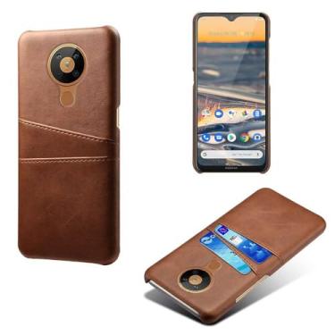 Imagem de Capas Compatível com Nokia 5.4,Caso de couro PU-Tampa de telefone a prova de choque com 2 slots de cartão,Proteção anti-impressão digital e anti-gota-Brown