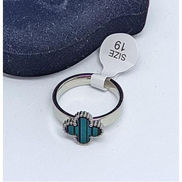 Imagem de Anel aliança Aço Inoxidável Prata Trevo madripérola Branco Inox Pratea