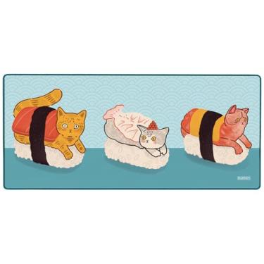 Imagem de KUMORI Deskmat Mouse Pad Grande Gamer Speed Neoprene Antiderrapante Resistente à Água (90x40 cm, Sushi Cat)