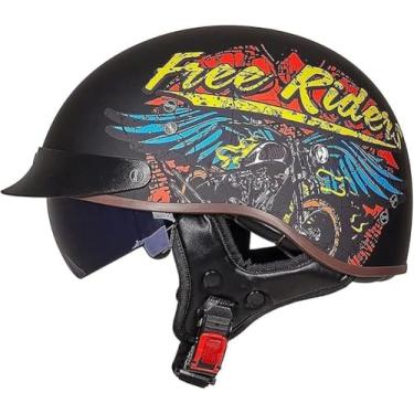 Imagem de Retro Motocicleta Meio Capacete Aprovado Ece Estilo Alemão Boné De Beisebol Capacete Homens Mulheres Leve E Portátil Moto Capacete Aberto Para Chopper Moped Bike, 6, XXL