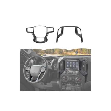 Imagem de Hoolcar Capa de volante interior e painel de navegação do console central compatível com Chevrolet Silverdao 2019-2021, fibra de carbono