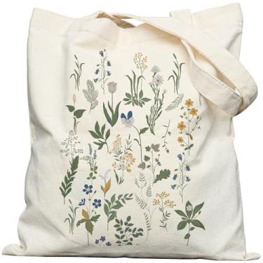 Imagem de METALPHA Sacola estética para mulheres e meninas - Sacola de lona estampada dupla face com fecho de pressão e bolso, Plantcollection, One Size