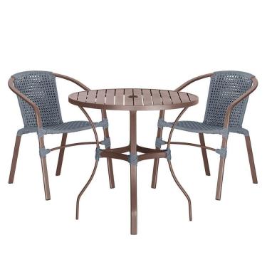 Imagem de 02 Cadeiras Floripa E Mesa Roma 100cm Marrom Trama Prata