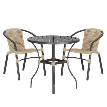 Imagem de 02 Cadeiras Floripa E Mesa Roma 80cm Preta Trama Rami