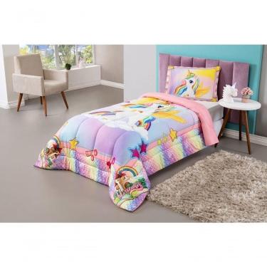Imagem de Kit Edredom Plush Fofinho Infantil Dupla Face Dream 2 Peças Solteiro Unicórnio
