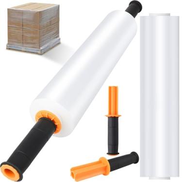 Imagem de Filme elástico transparente, rolo de envoltório elástico de 38 cm x 300 metros para embalagem de paletes, envoltório elástico de força industrial com alças, rolo de plástico para embalagem de