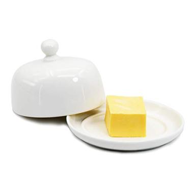 Imagem de Prato de manteiga pequena NAGU com tampa, mini bandeja de manteiga de procelana branca com alça individual para servir na mesa, linda tigela de cerâmica para servir na mesa, bancada, geladeira, Oval, One Size
