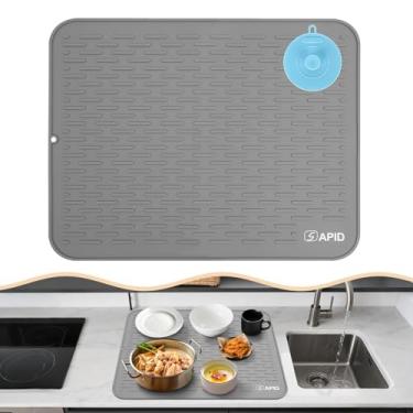 Imagem de SAPID Tapete de silicone para secagem: extra grande, 53 x 45 cm para escorredor de pratos - Tapete resistente ao calor para balcão de cozinha - Escorredor de pratos fácil de limpar - Utensílios de